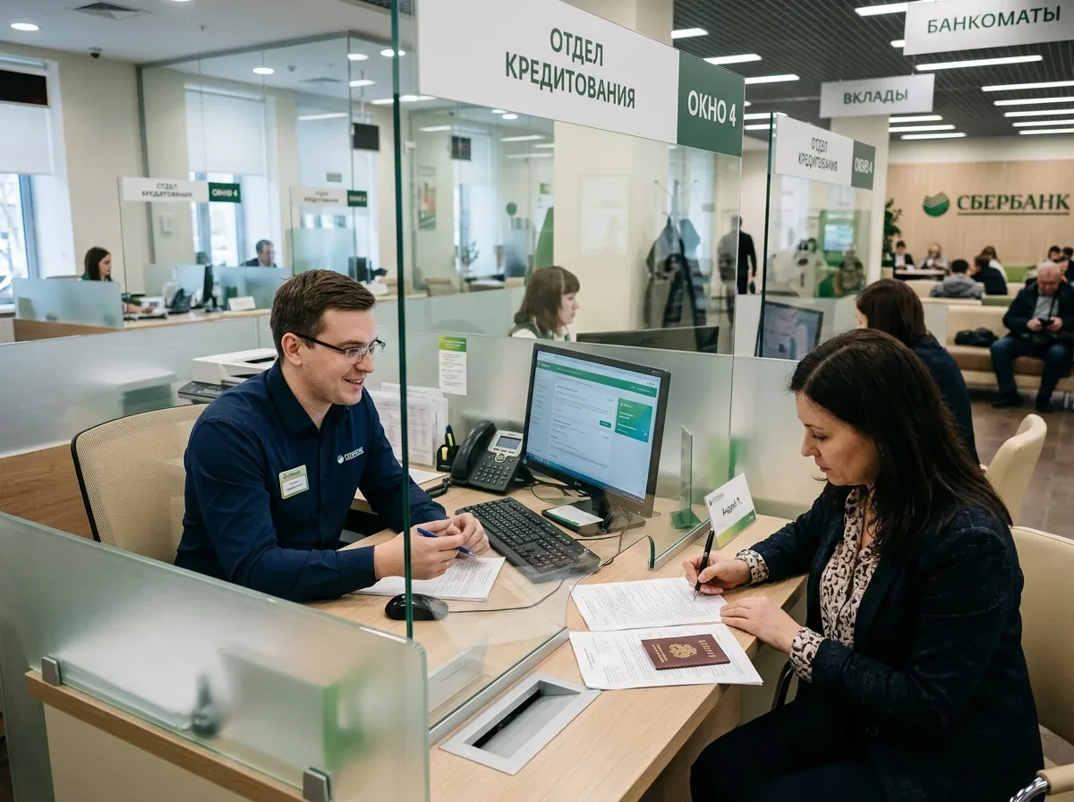 стойка банковского офиса, сотрудник и клиент с документами за стеклянной перегородкой